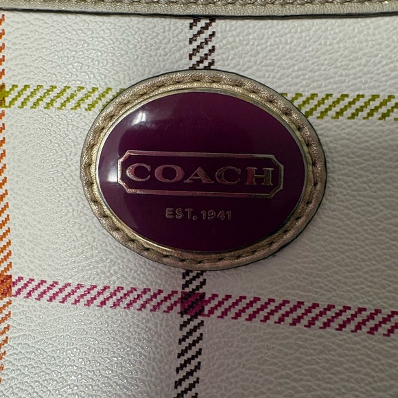 Coach White Plaid Crossbody Shoulder Bag with Multicolor Stripes - Picture 4 of 16